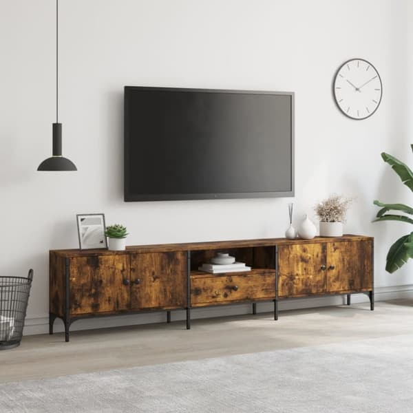 vidaXL TV-benk med skuff røkt eik 200x25x44 cm konstruert tre