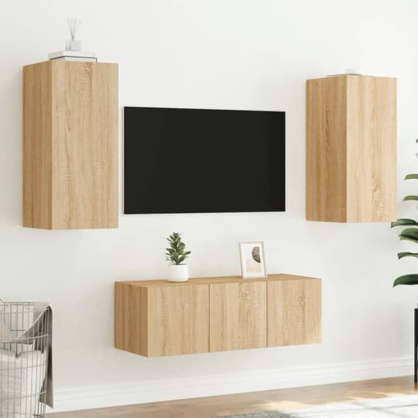 vidaXL Tv-bänk 4 delar LED sonoma-ek konstruerat trä