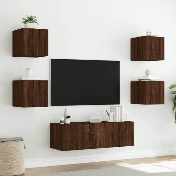 vidaXL Vegghengte TV-benker med LED 5 stk brun eik