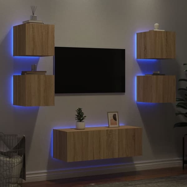 vidaXL Vegghengte TV-enheter med LED 6 deler sonoma eik konstruert tre