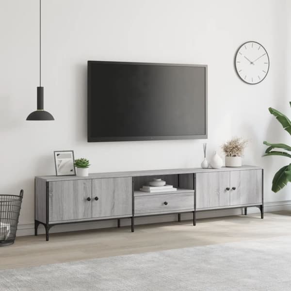 vidaXL TV-taso laatikolla harmaa Sonoma 200x25x44 cm tekninen puu