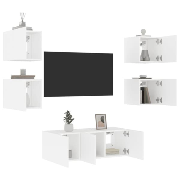 vidaXL 6-osainen LED TV-kaappisarja valkoinen tekninen puu