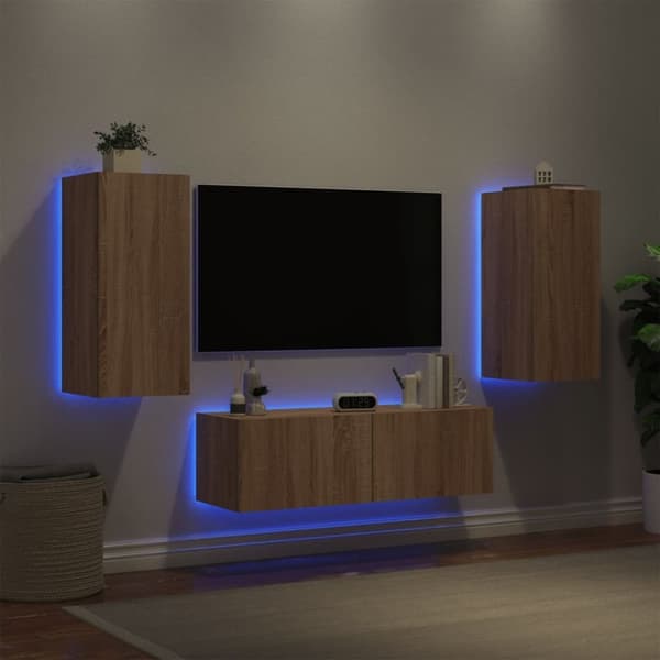 vidaXL 3-osainen TV-seinäkaappisarja LED-valoilla Sonoma-tammi