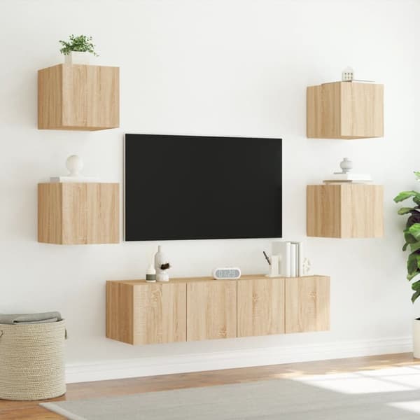 vidaXL Vegghengte TV-enheter med LED 6 deler sonoma eik konstruert tre