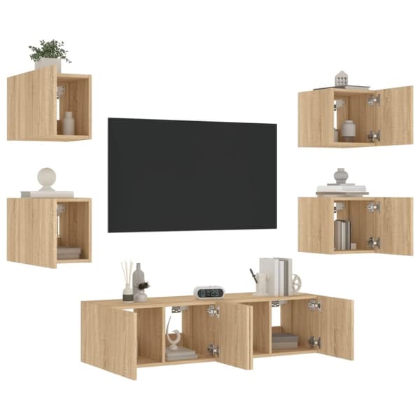 vidaXL Vegghengte TV-enheter med LED 6 deler sonoma eik konstruert tre