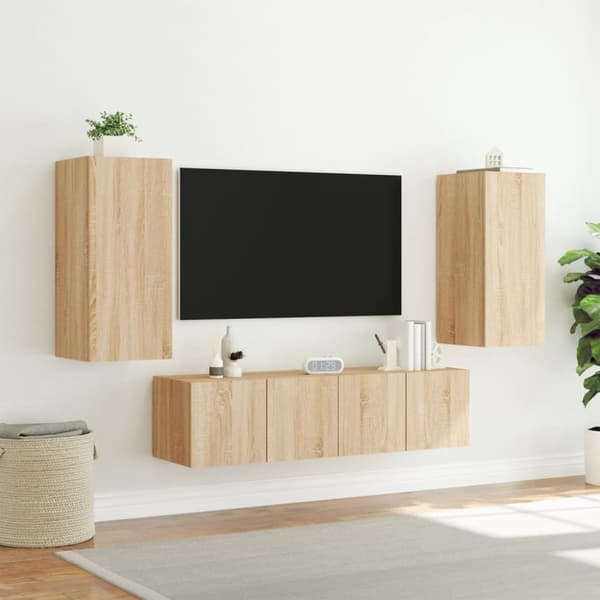 vidaXL Vegghengte TV-enheter med LED 4 deler sonoma eik konstruert tre
