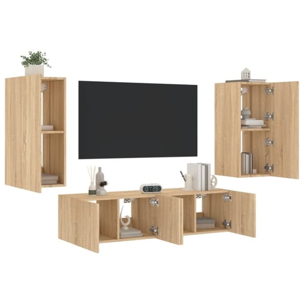 vidaXL Vegghengte TV-enheter med LED 4 deler sonoma eik konstruert tre