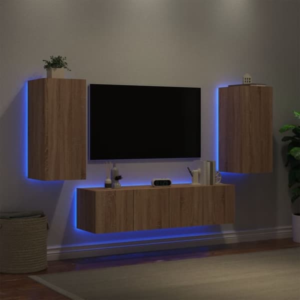 vidaXL Vegghengte TV-enheter med LED 4 deler sonoma eik konstruert tre