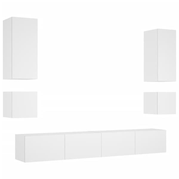 vidaXL 6-osainen TV-seinäkaappisarja LED-valoilla valkoinen