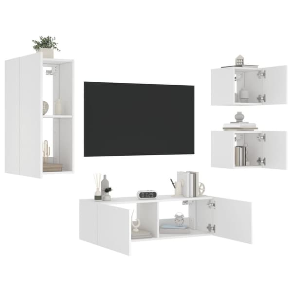 vidaXL Väggmonterade tv-skåp 4 delar med LEDs vit