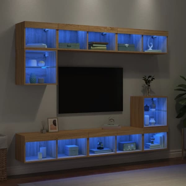 vidaXL Vegghengte TV-enheter med LED 8 deler sonoma eik konstruert tre