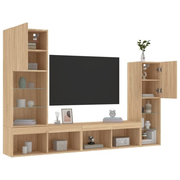 vidaXL Vegghengte TV-enheter med LED 4 deler sonoma eik konstruert tre