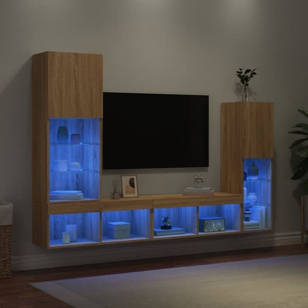 vidaXL Vegghengte TV-enheter med LED 4 deler sonoma eik konstruert tre