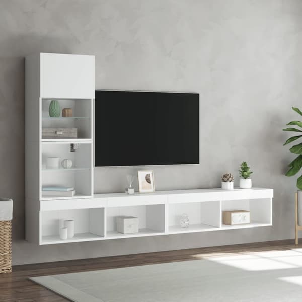 vidaXL Tv-bänk 4 delar LED vit konstruerat trä