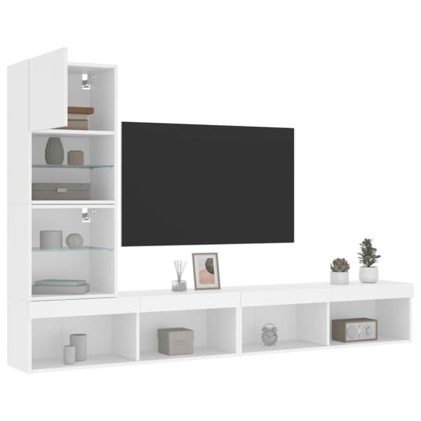 vidaXL Tv-bänk 4 delar LED vit konstruerat trä