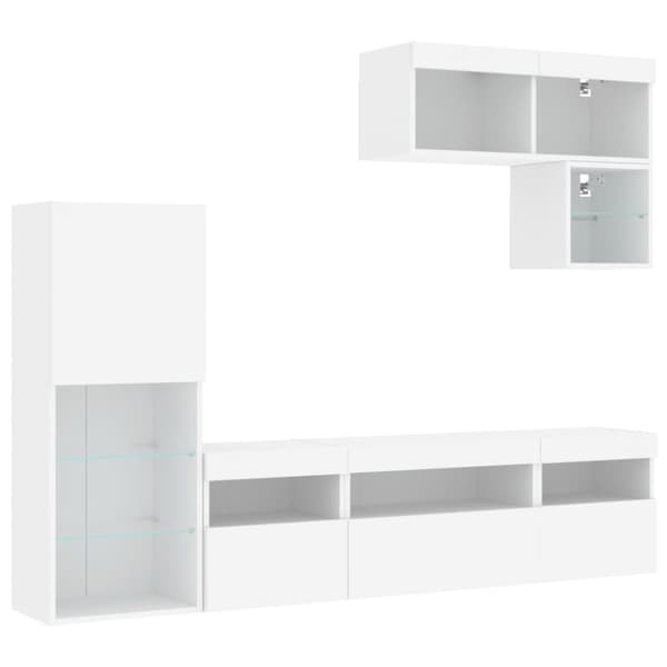 vidaXL Vegghengte TV-enheter med LED 6 deler hvit konstruert tre