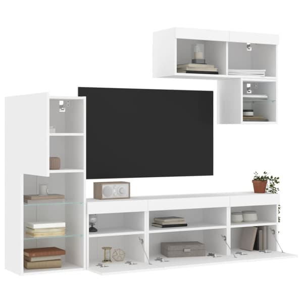 vidaXL Vegghengte TV-enheter med LED 6 deler hvit konstruert tre