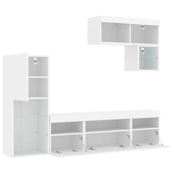 vidaXL Vegghengte TV-enheter med LED 6 deler hvit konstruert tre