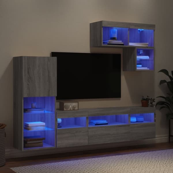 vidaXL Tv-bänk 6 delar LED grå sonoma konstruerat trä