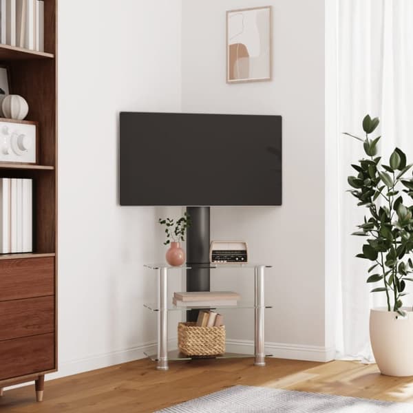 vidaXL tv-stativ til hjørne 3 hylder til 32"-70" sort og sølvfarvet