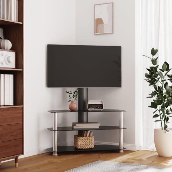 vidaXL tv-stativ til hjørne 3 hylder til 32"-70" sort og sølvfarvet