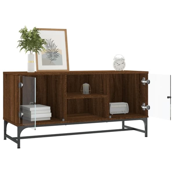 vidaXL Tv-bänk med glasdörrar brun ek 102x37x50 cm