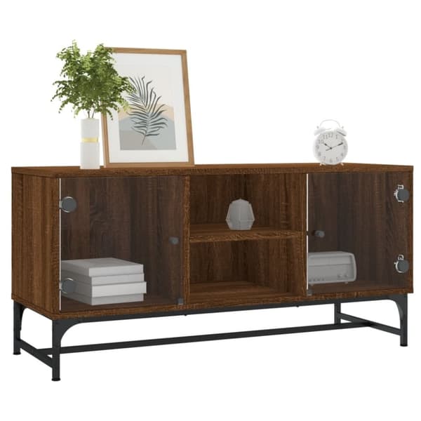vidaXL Tv-bänk med glasdörrar brun ek 102x37x50 cm
