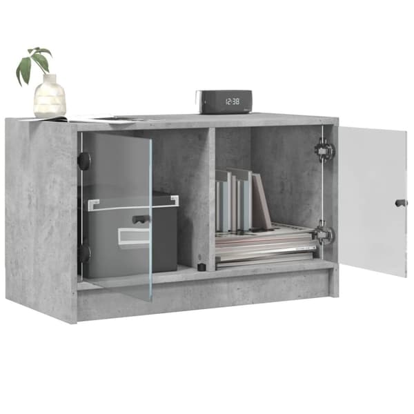 vidaXL Tv-bänk med glasdörrar betonggrå 68x37x42 cm
