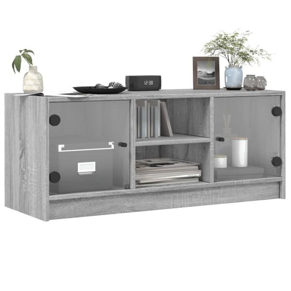 vidaXL TV-bänk med glasdörrar grå sonoma 102x37x42 cm