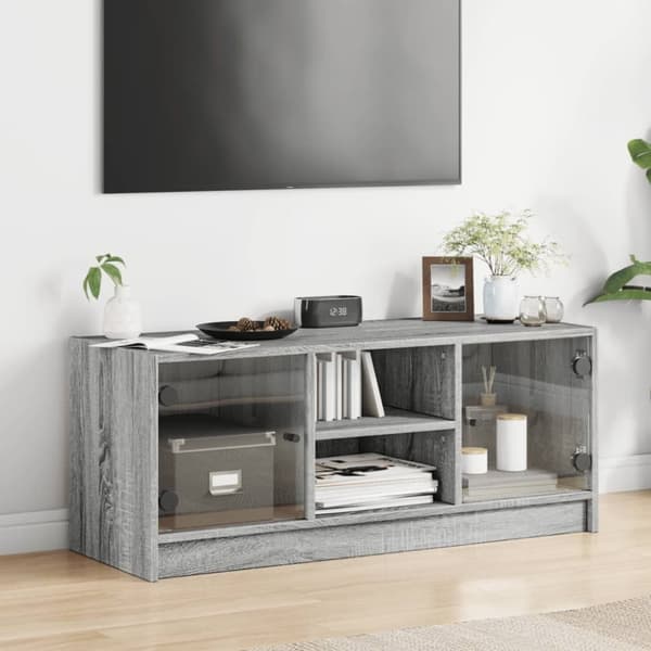 vidaXL TV-bänk med glasdörrar grå sonoma 102x37x42 cm