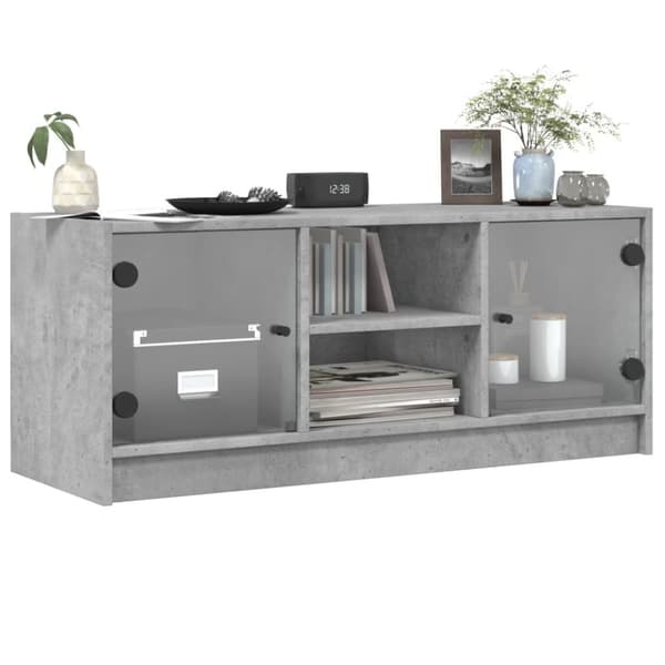 vidaXL Tv-bänk med glasdörrar betonggrå 102x37x42 cm