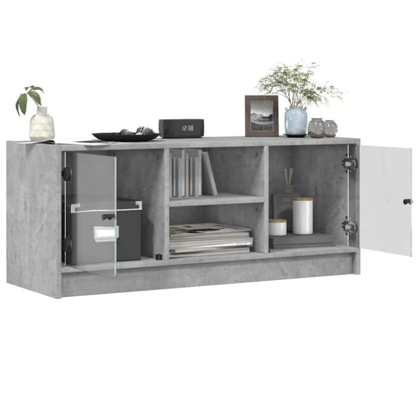 vidaXL Tv-bänk med glasdörrar betonggrå 102x37x42 cm