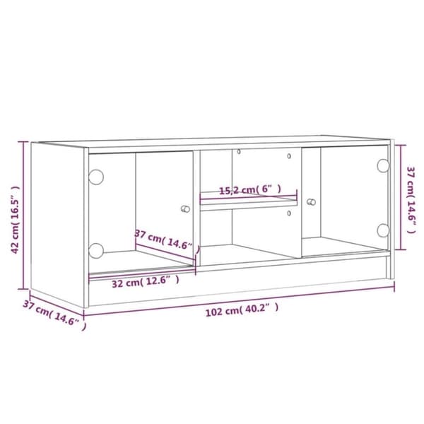 vidaXL Tv-bänk med glasdörrar betonggrå 102x37x42 cm