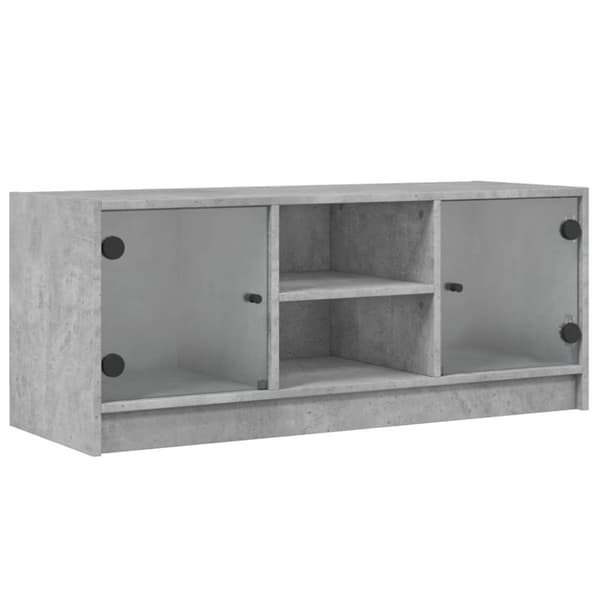 vidaXL Tv-bänk med glasdörrar betonggrå 102x37x42 cm
