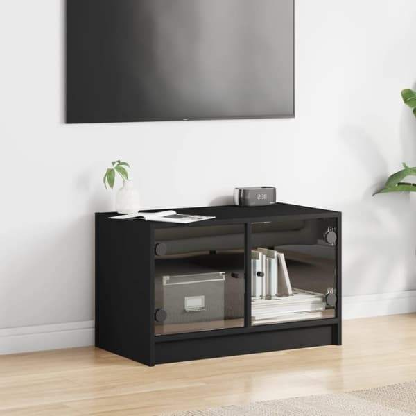 vidaXL Tv-bänk med glasdörrar svart 68x37x42 cm