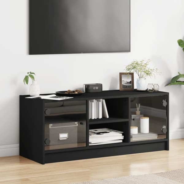 vidaXL TV-benk med dør svart 102x37x42 cm