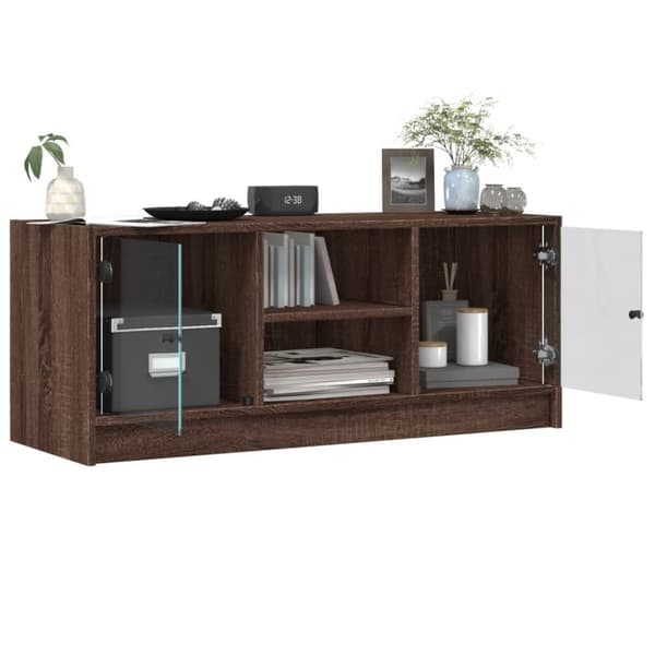 vidaXL Tv-bänk med glasdörrar brun ek 102x37x42 cm