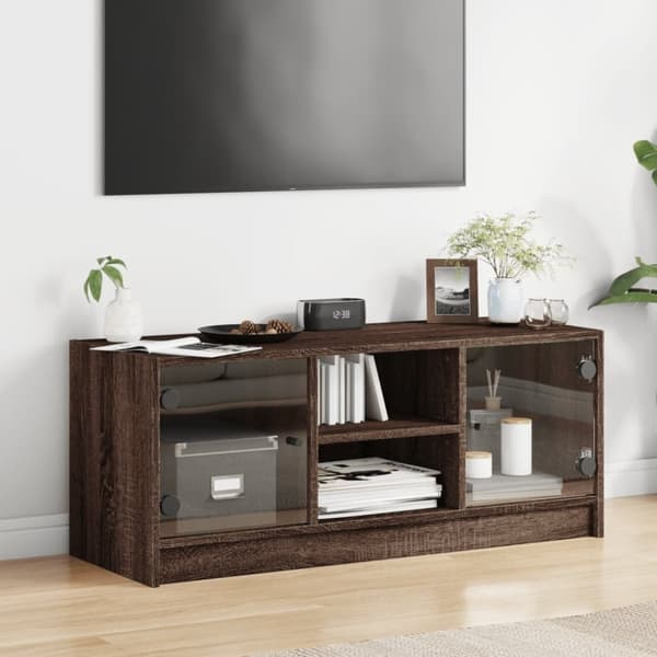 vidaXL skab med glaslåger 102x37x42 cm brun egetræsfarve