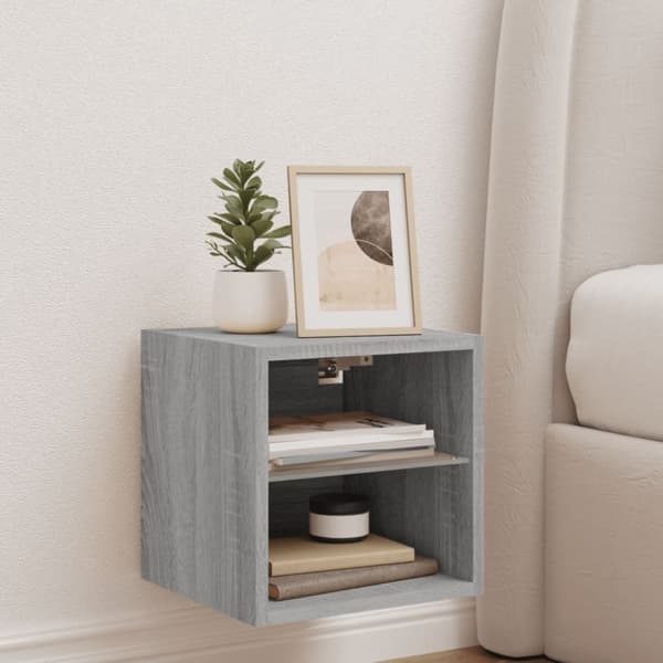 Väggmonterad tv-bänk LED grå sonoma 30x28,5x30 cm