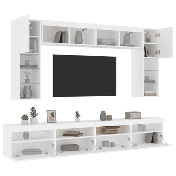 vidaXL væghængt tv-møbel 8 dele med LED-lys hvid