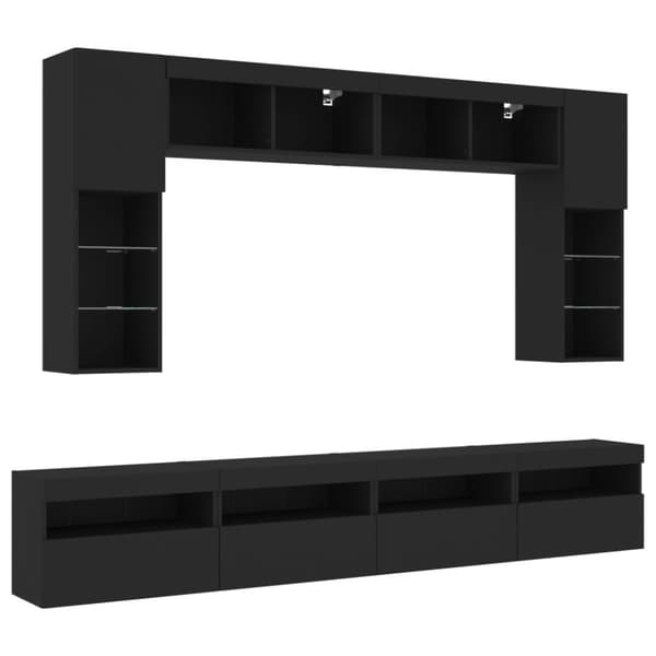 vidaXL Väggmonterade tv-skåp 8 delar med LEDs svart
