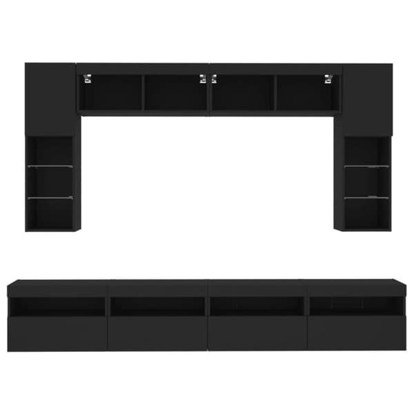 vidaXL Väggmonterade tv-skåp 8 delar med LEDs svart