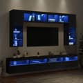 Miniatyrbild 2 av 11: vidaXL Väggmonterade tv-skåp 8 delar med LEDs svart