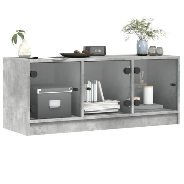 vidaXL Sideskap med glassdører betonggrå 102x37x42 cm