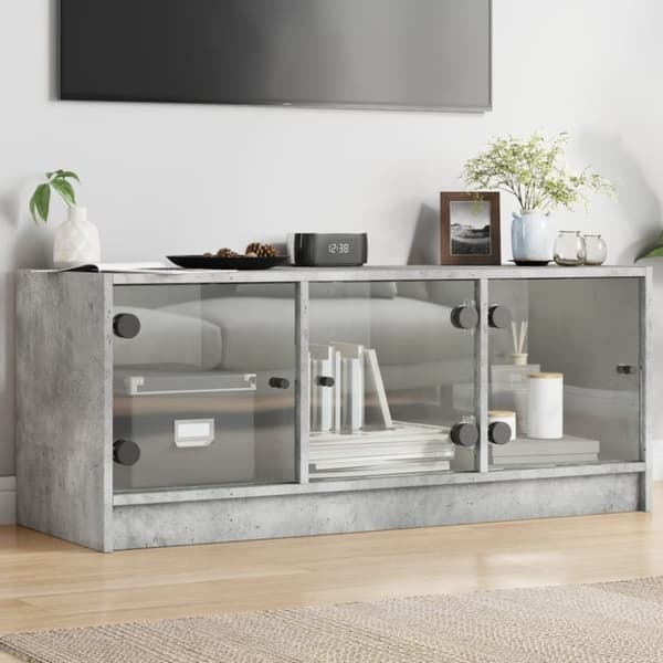 vidaXL Sideskap med glassdører betonggrå 102x37x42 cm