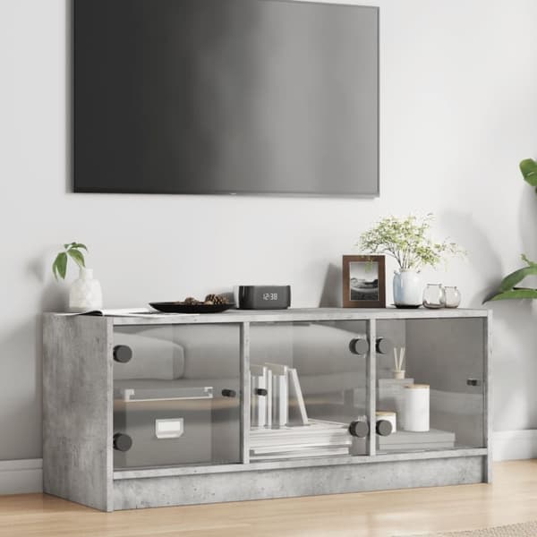 vidaXL Sideskap med glassdører betonggrå 102x37x42 cm