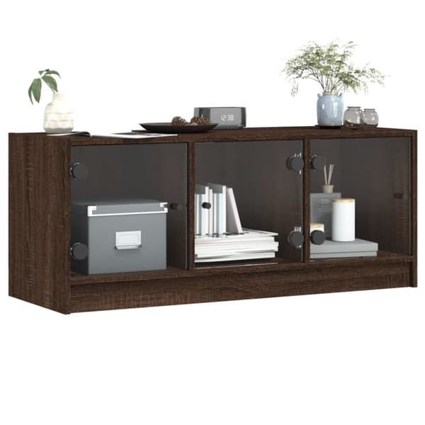 vidaXL TV-taso lasiovilla ruskea tammi 102x37x42 cm