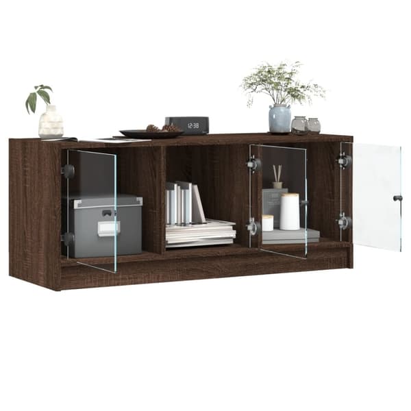 vidaXL TV-taso lasiovilla ruskea tammi 102x37x42 cm