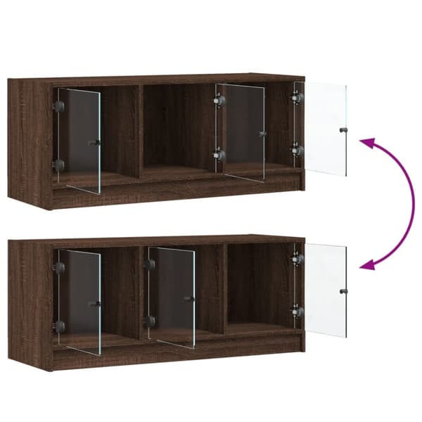 vidaXL TV-taso lasiovilla ruskea tammi 102x37x42 cm