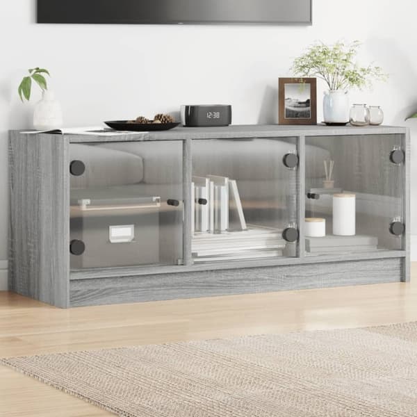 vidaXL TV-taso lasiovilla harmaa Sonoma 102x37x42 cm